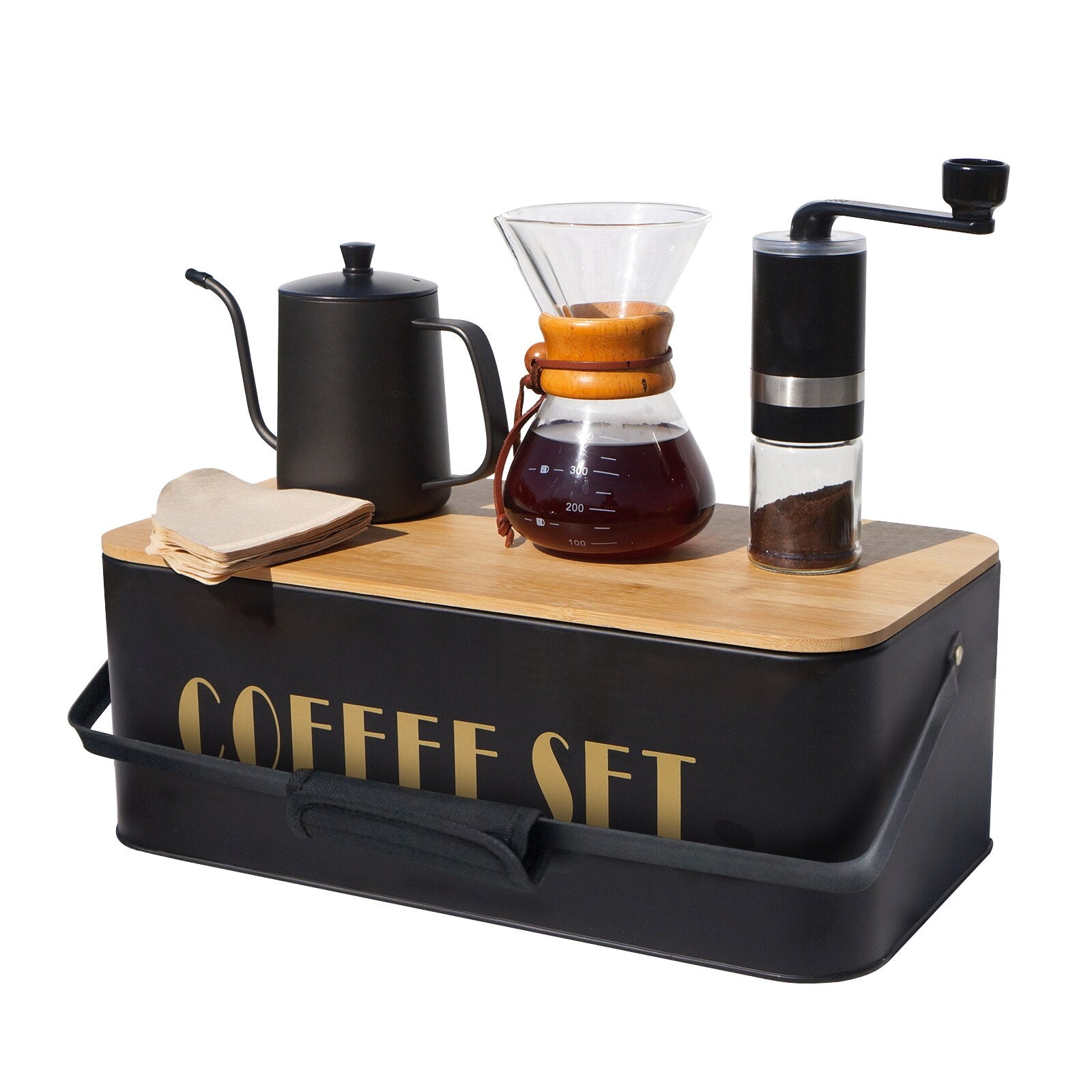 Barista V60 Kit: Chemex Style Coffee Brewer/ Gooseneck Kettle / Coffee Grinder