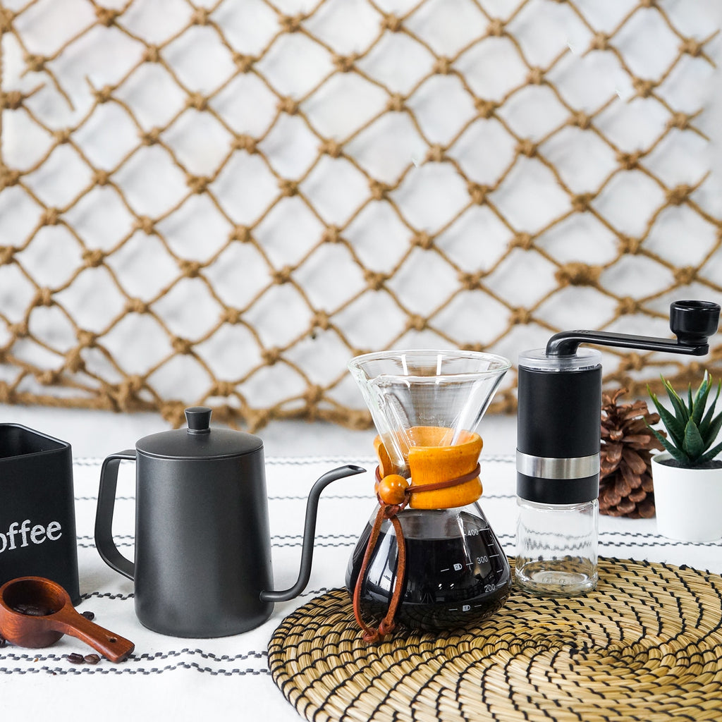 Barista V60 Kit: Chemex Style Coffee Brewer/ Gooseneck Kettle / Coffee Grinder