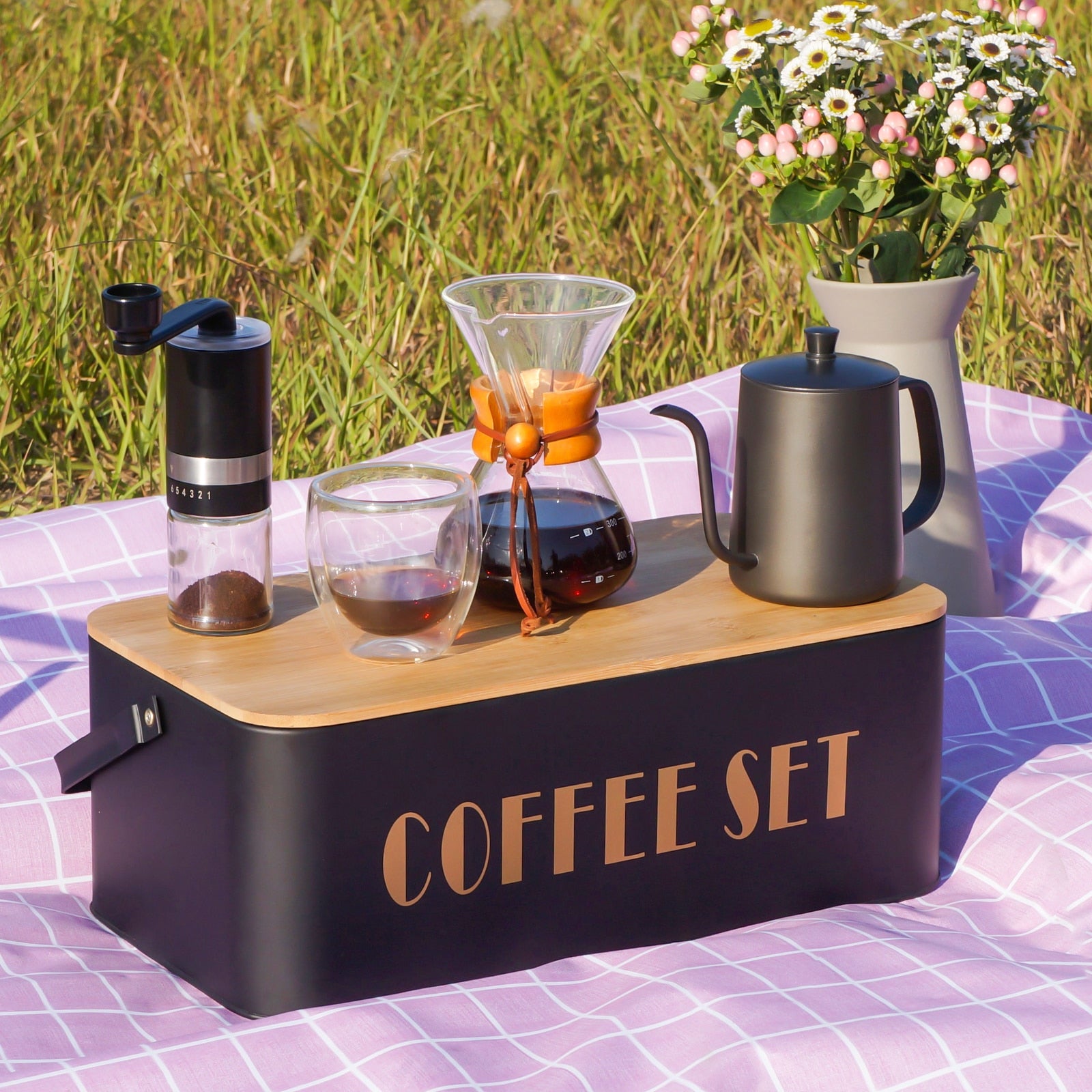 Barista V60 Kit: Chemex Style Coffee Brewer/ Gooseneck Kettle / Coffee Grinder