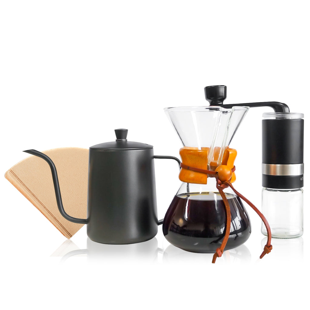 Barista V60 Kit: Chemex Style Coffee Brewer/ Gooseneck Kettle / Coffee Grinder