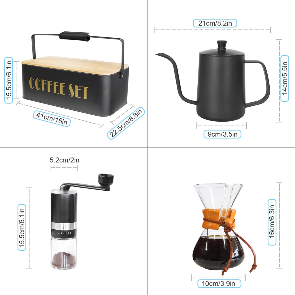 Barista V60 Kit: Chemex Style Coffee Brewer/ Gooseneck Kettle / Coffee Grinder